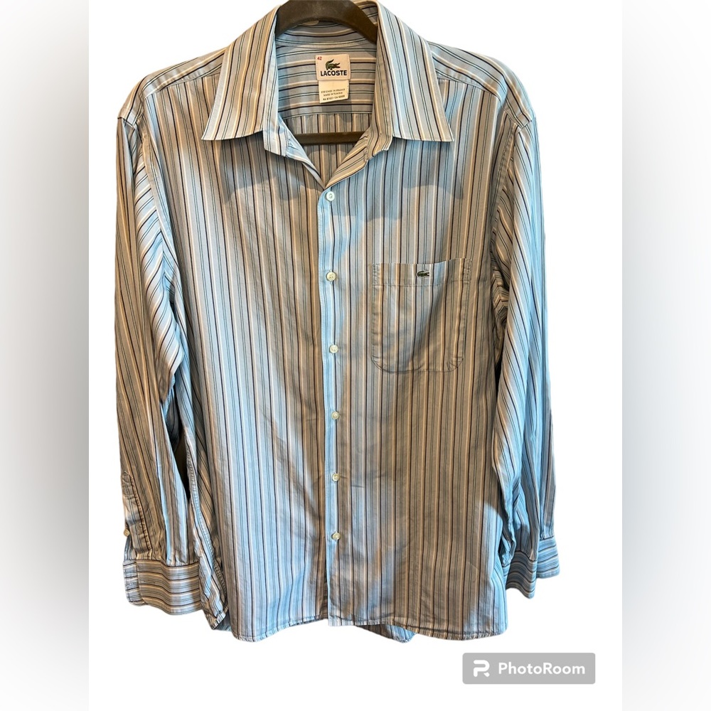 Lacoste Men's Size 42 Dress Shirt Blue Stripes Pre-Owned Good Condition
